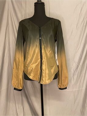 NWT Silk Cotton Blend Charles & Victoria Ombre Button Front Blouse in Black-Gold